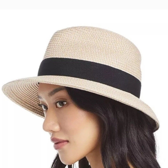 Eric Javits Classic Squishee Straw Packable Fedora Sun Hat Cream/Black main image 6